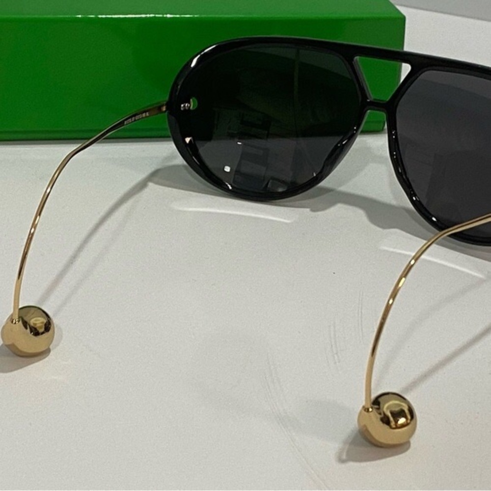 Bottega Veneta Black and Gold Shield Sunglasses - Picture 2 of 4